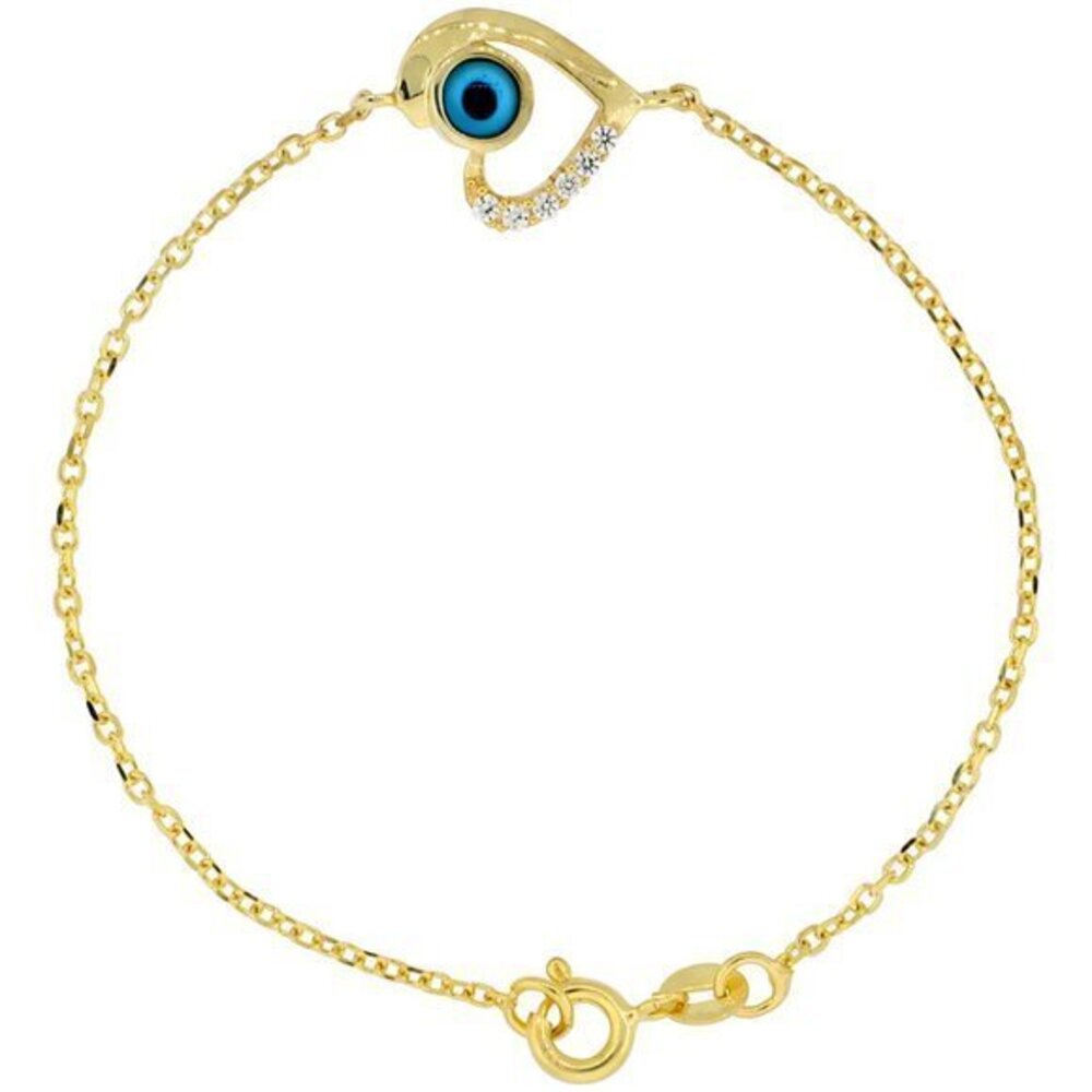 Gold Plated Heart Evil Blue Eye Bracelet